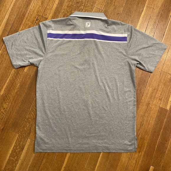 FootJoy Golf Polo Athletic Fit Mens Large Shirt Gray- Lavender White Stripe Logo - Picture 3 of 12